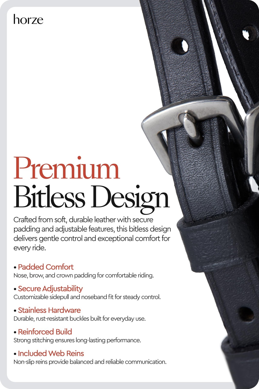 HORZE Denver Soft Leather English Side Pull Bitless Bridle for Horses | Web R...