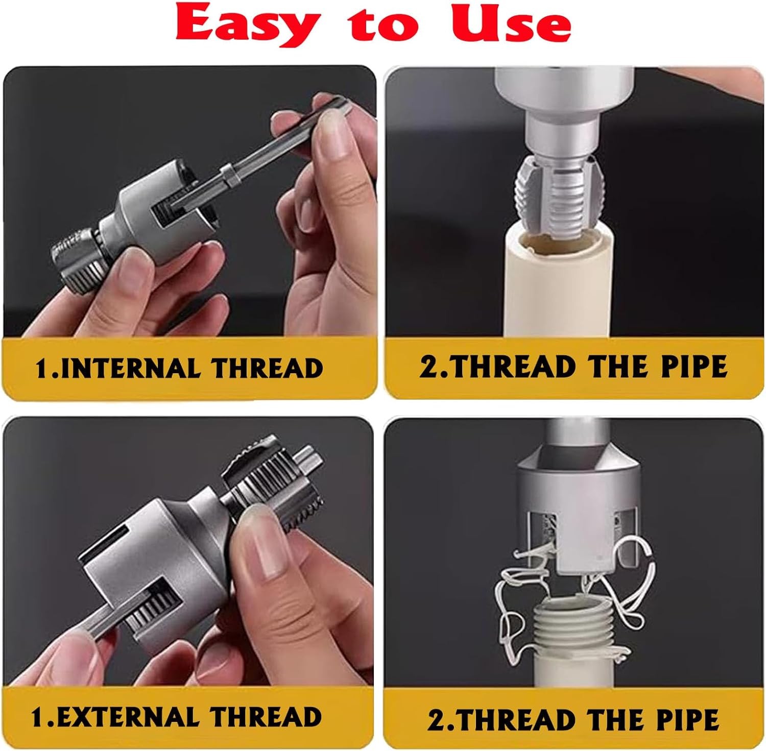 PVC Pipe Threader Kit, 2 Piece Set, 1/2" 3/4" NPT Sizes, Dual-Function Intern