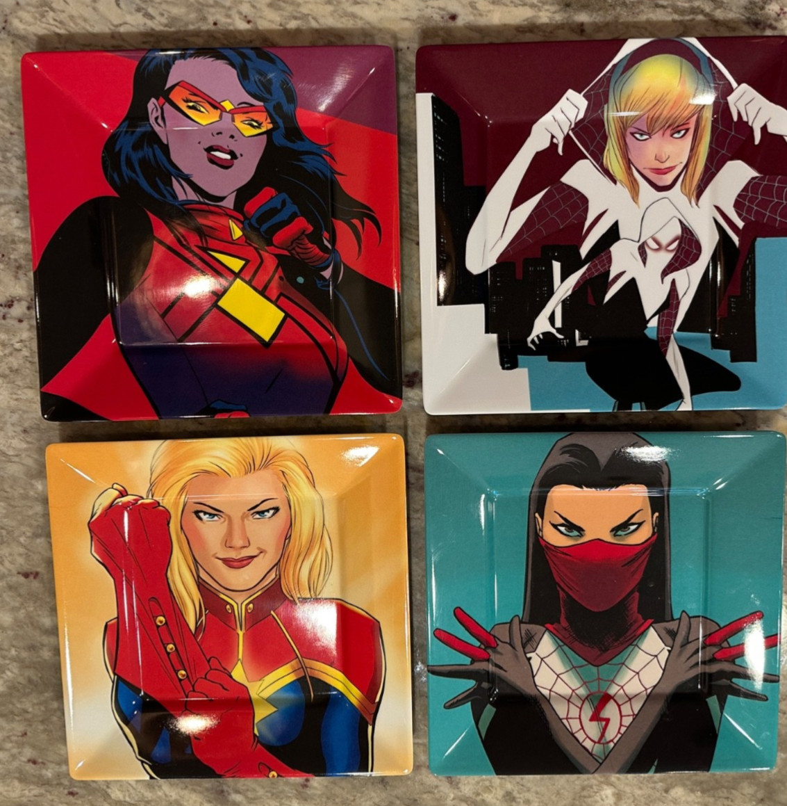 Marvel Women Melamine Plate Set of 4 Captain Marvel Spider Gwen Women  Silk