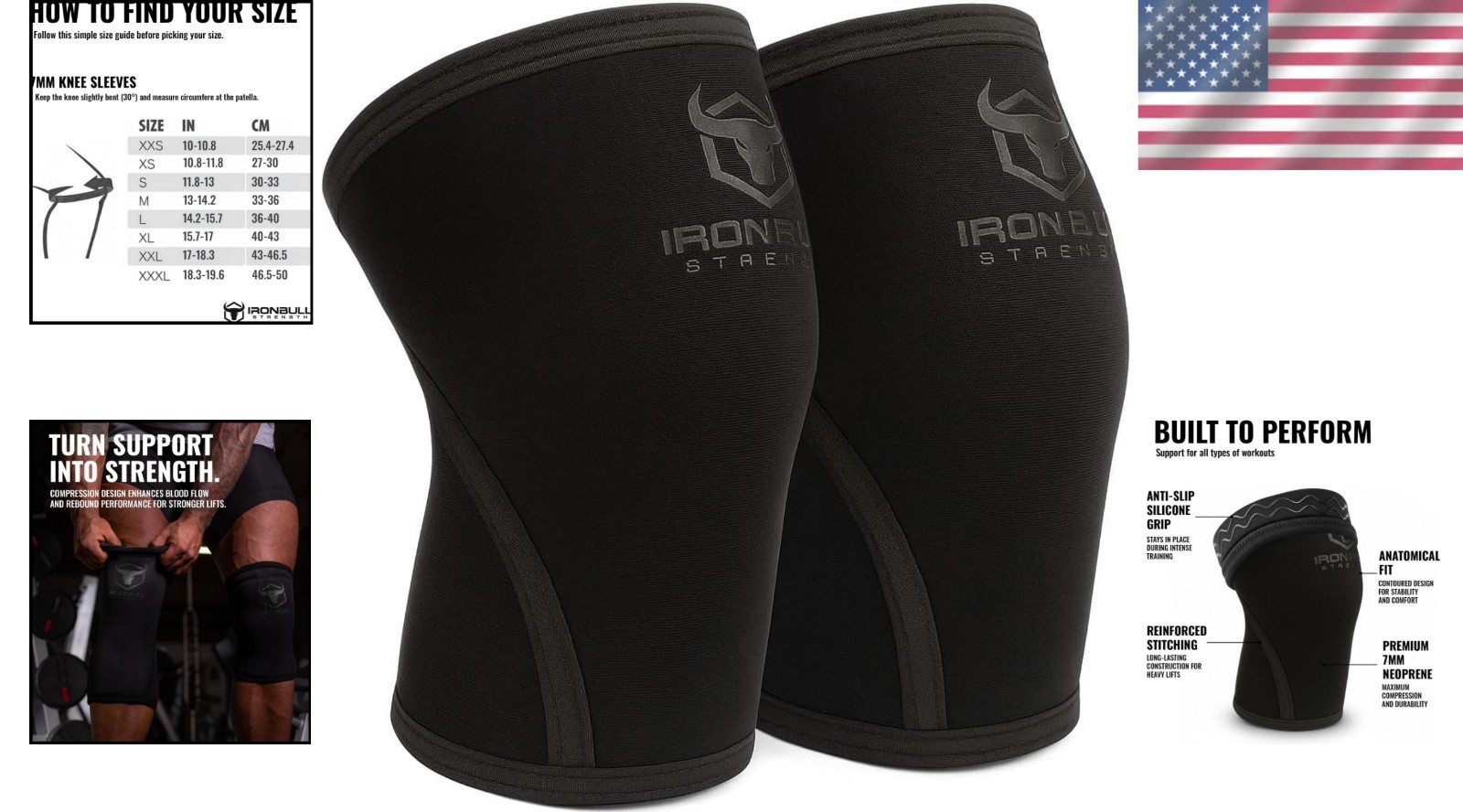 Knee Sleeves 7mm Compression Support for Squats Powerlifting Cross Training