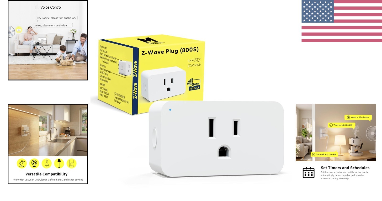 Z-Wave Plug, 800 Smart Plug, Built-in Repeater Range Extender, 1300FT LR Rang...