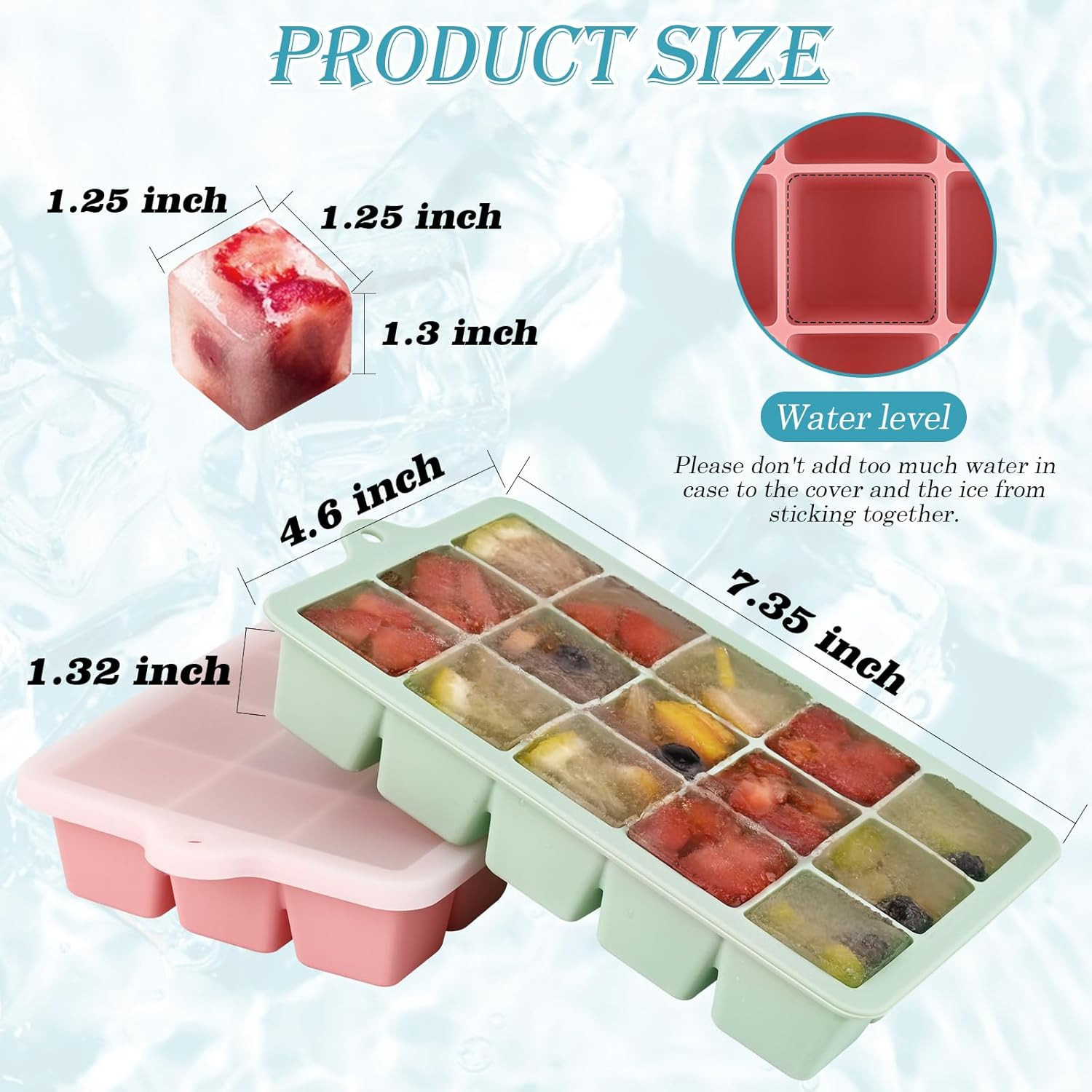 2 Pack Silicone Ice Cube Tray, Medium Size Ice Cube Trays for Freezer, Stackable