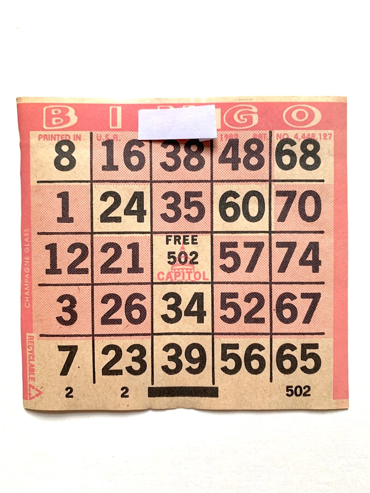 1 on Pink Champagne Glass Pattern Bingo Paper Cards- Pack of 500