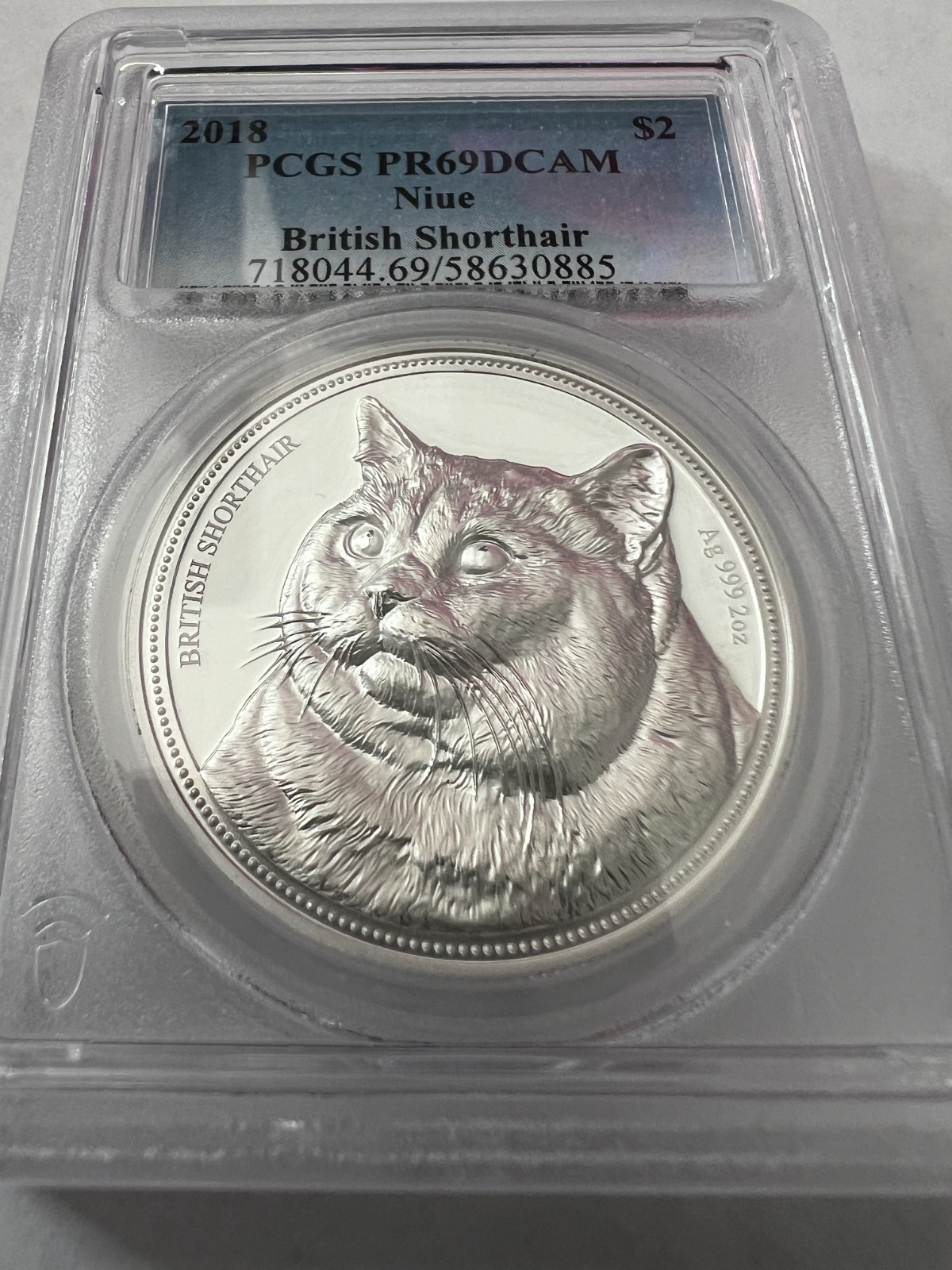 Niue 2018 $2 'British Shorthair' Silver 2oz High Relief PCGS PR69 DCAM