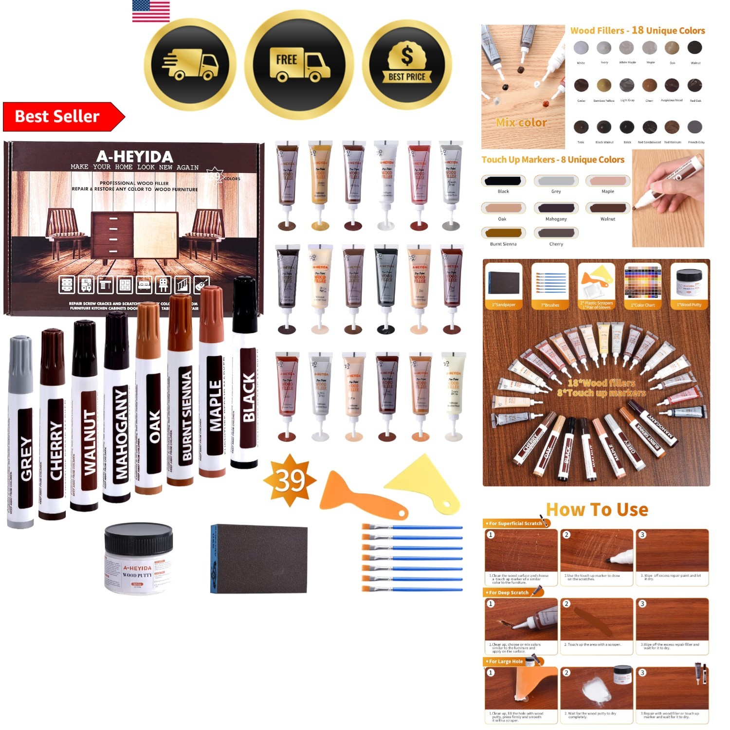 Wood Floor Scratch Repair Kit - 39pcs Furniture Repair Set for Hardwood Laminate