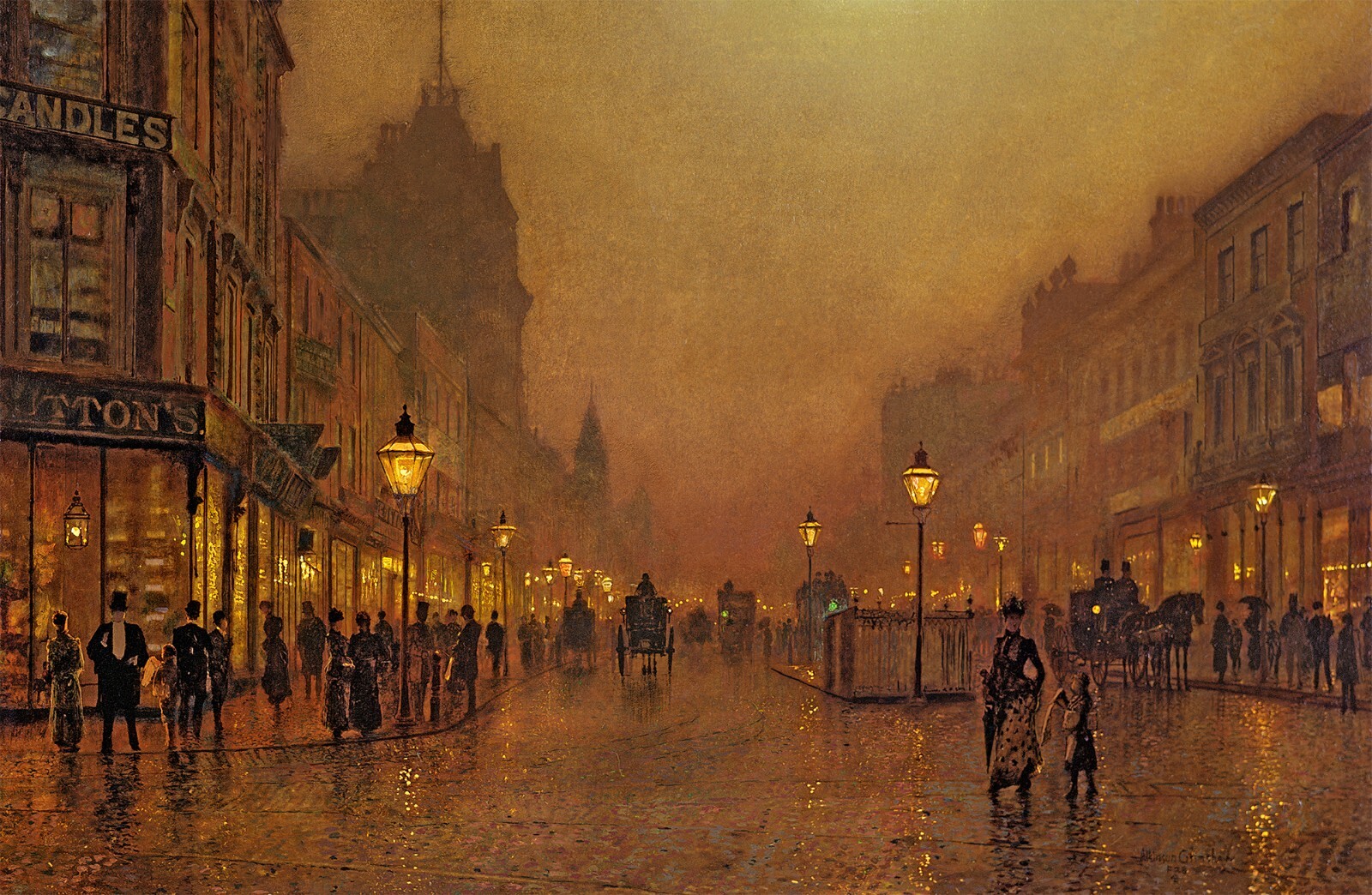 John Atkinson Grimshaw : "A Street at Night" (1800s) - Giclee Fine Art Print