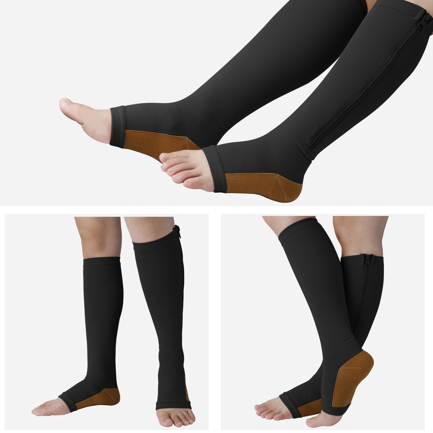 Zipper Compression Stockings - Knee High Support for Calf & Foot Pain Relief