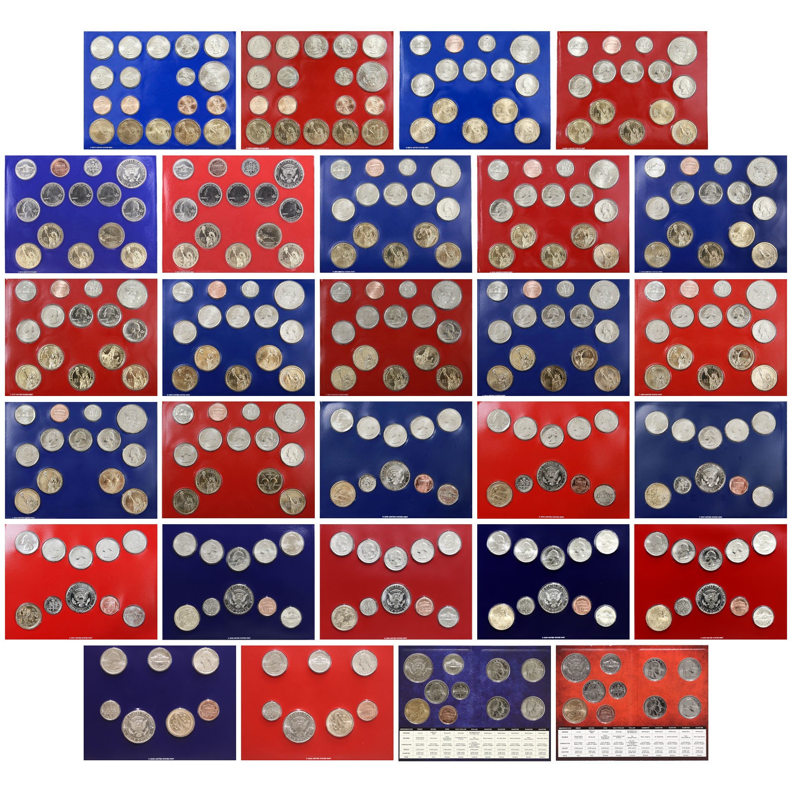 2009-2022 Mint Set Run Original Envelopes 14 Sets 344 Coins