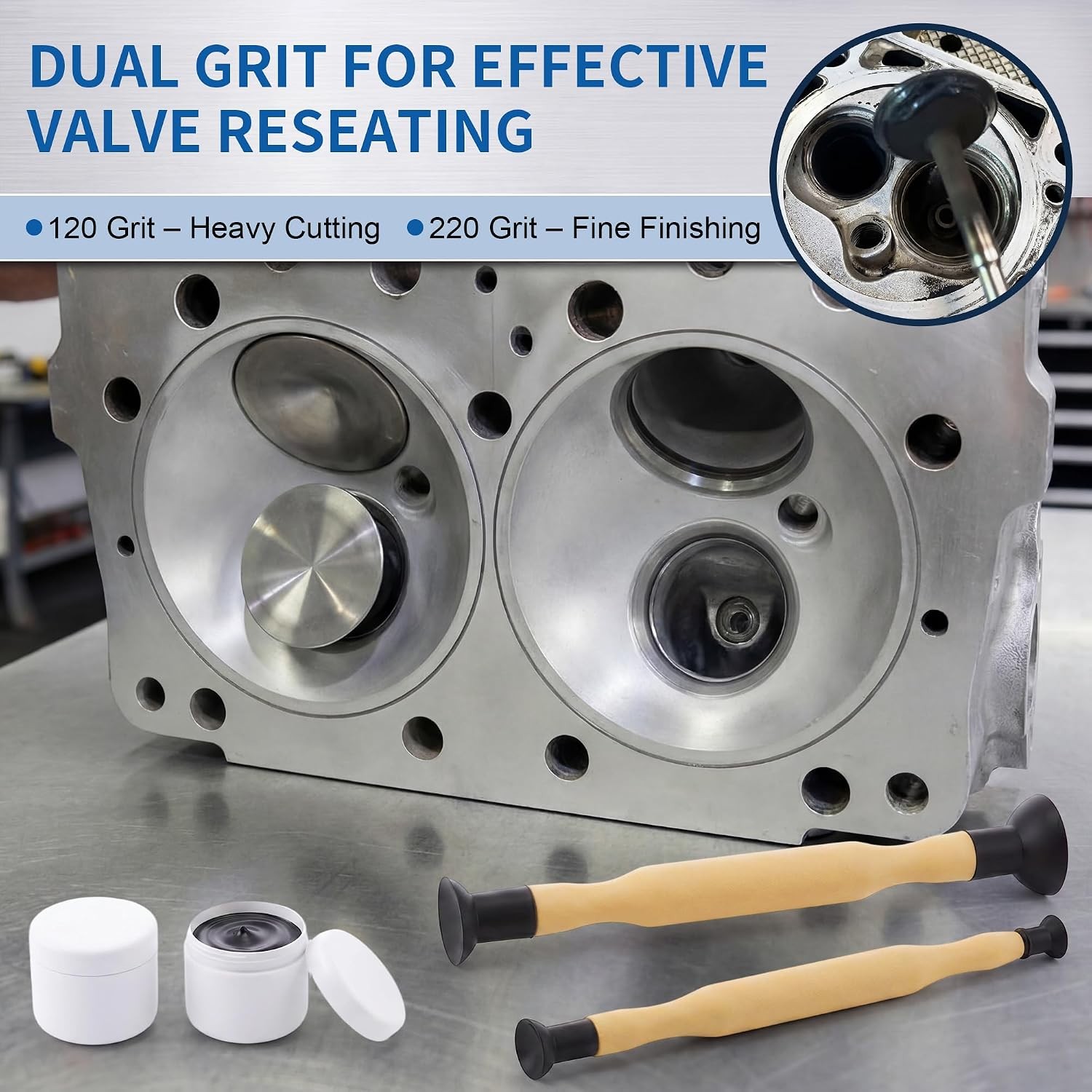 Complete Valve Grinding Kit with Lapping Sticks 120 220 Grit Compound Tool Set
