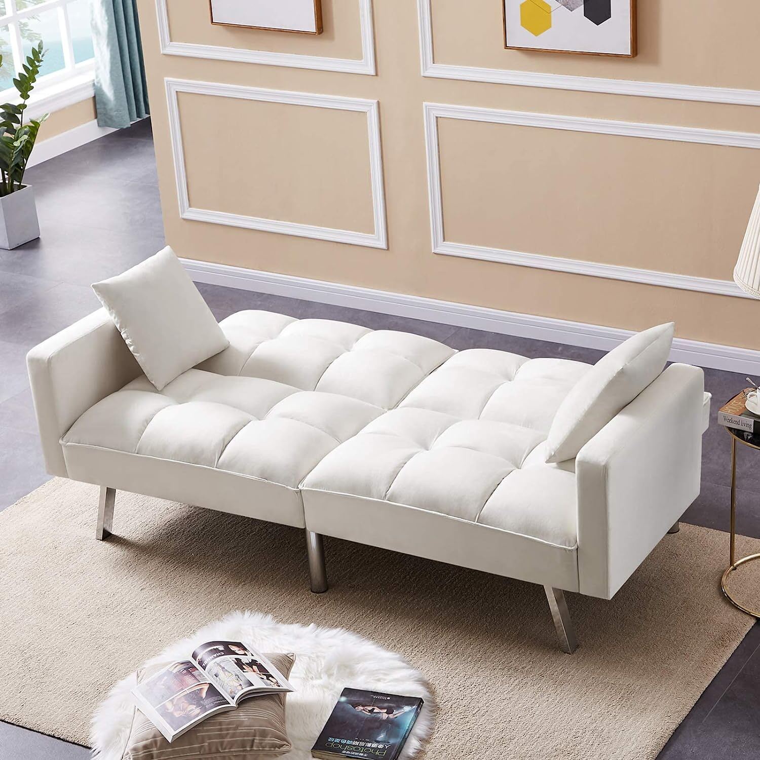 Futon Couch Sleeper Sofa Bed Convertible Loveseat Reclining Sofa Bed with Pillow