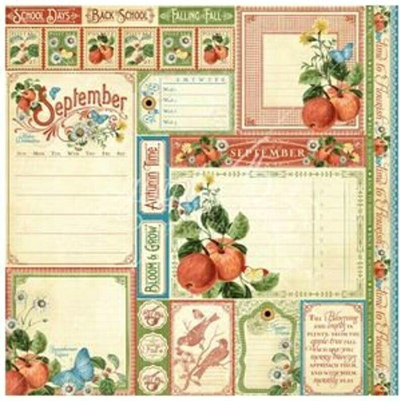 Graphic 45 Time to Flourish Collection School 8" September Cut Apart Cardstock