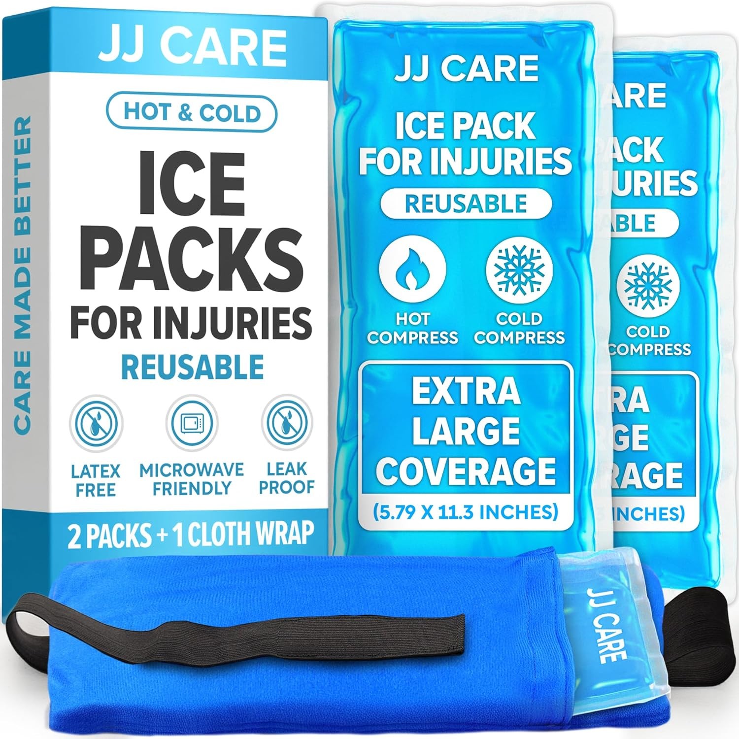 JJ CARE Ice Packs for Injuries Reusable (Pack of 2, 5.79 x 11.3 2)