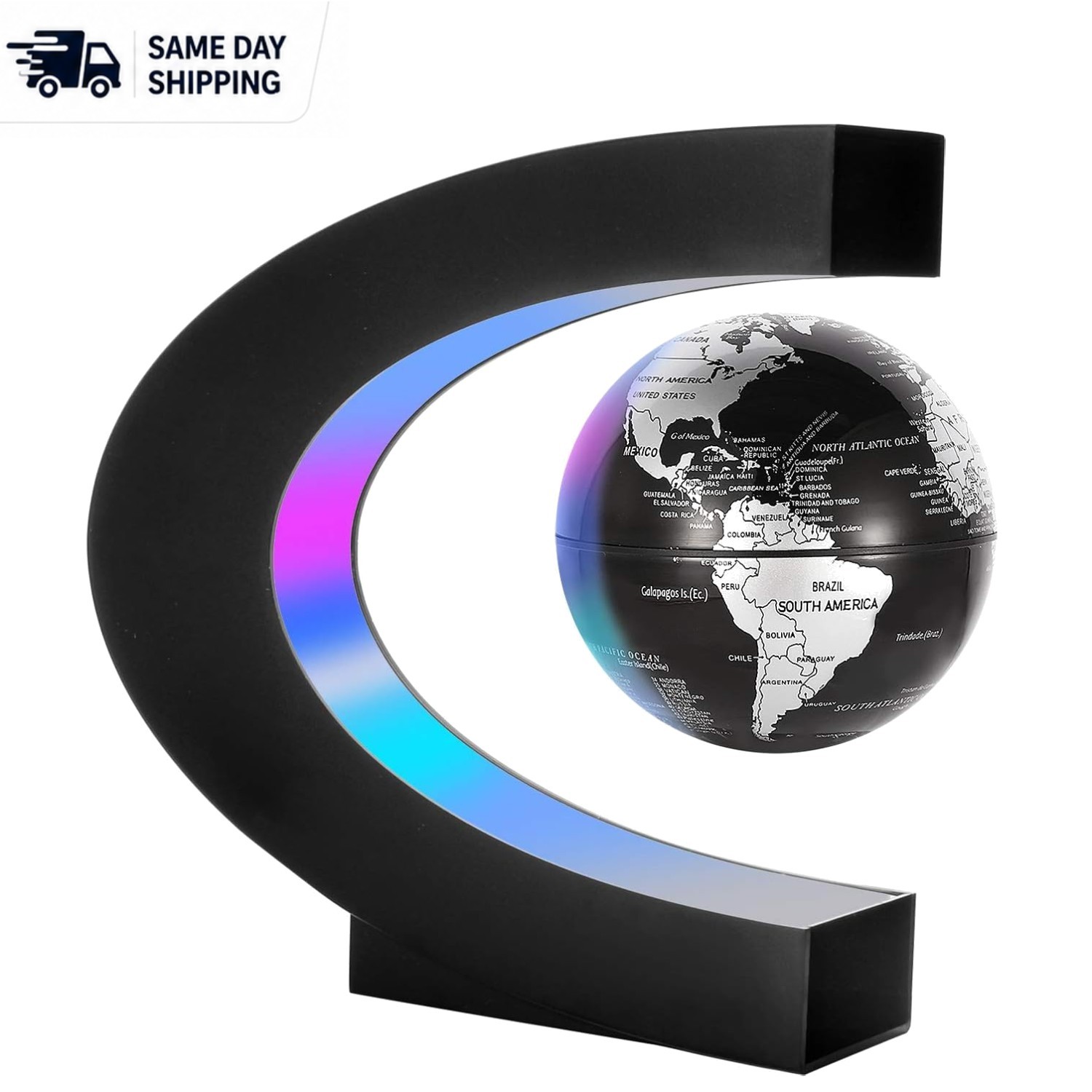 Magnetic Levitation Floating Globe with C Shape Base & LED for Desk - 3.35"