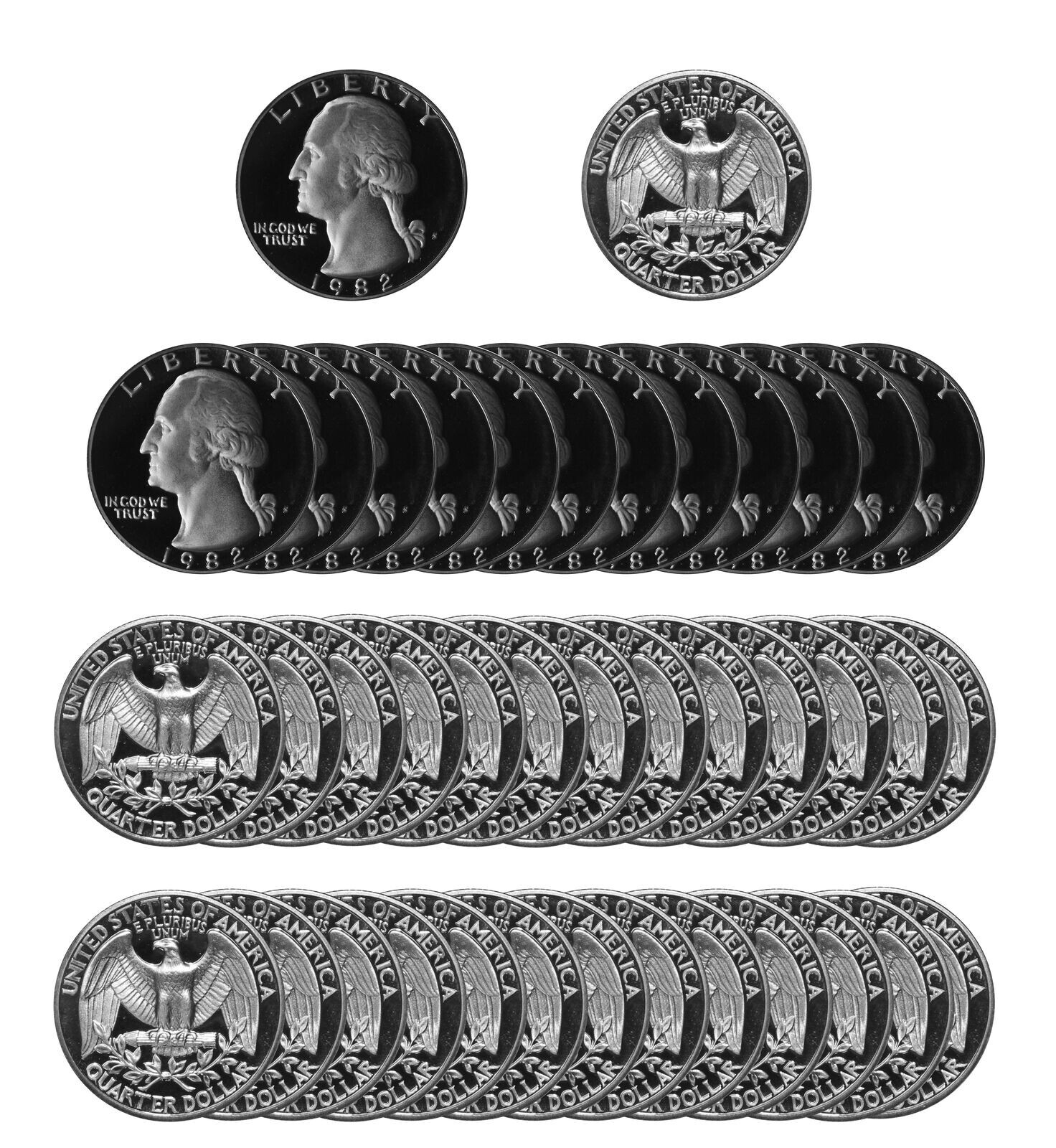1982-S PROOF CLAD WASHINGTON QUARTER ROLL 40 COINS ($10 FACE VALUE)