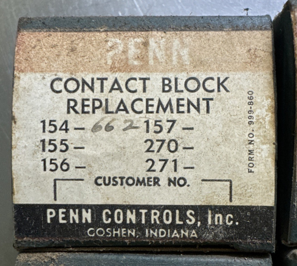 PENN CONTROLS PRESSURE SWITCH CONTACT BLOCK  154-155-156 - NEW OLD STOCK