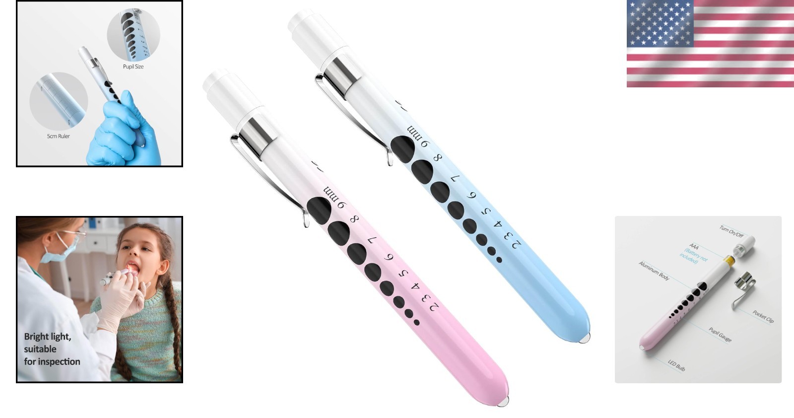 Gradient Pink and Blue Medical Penlights – 2 Pack Lightweight LED Design