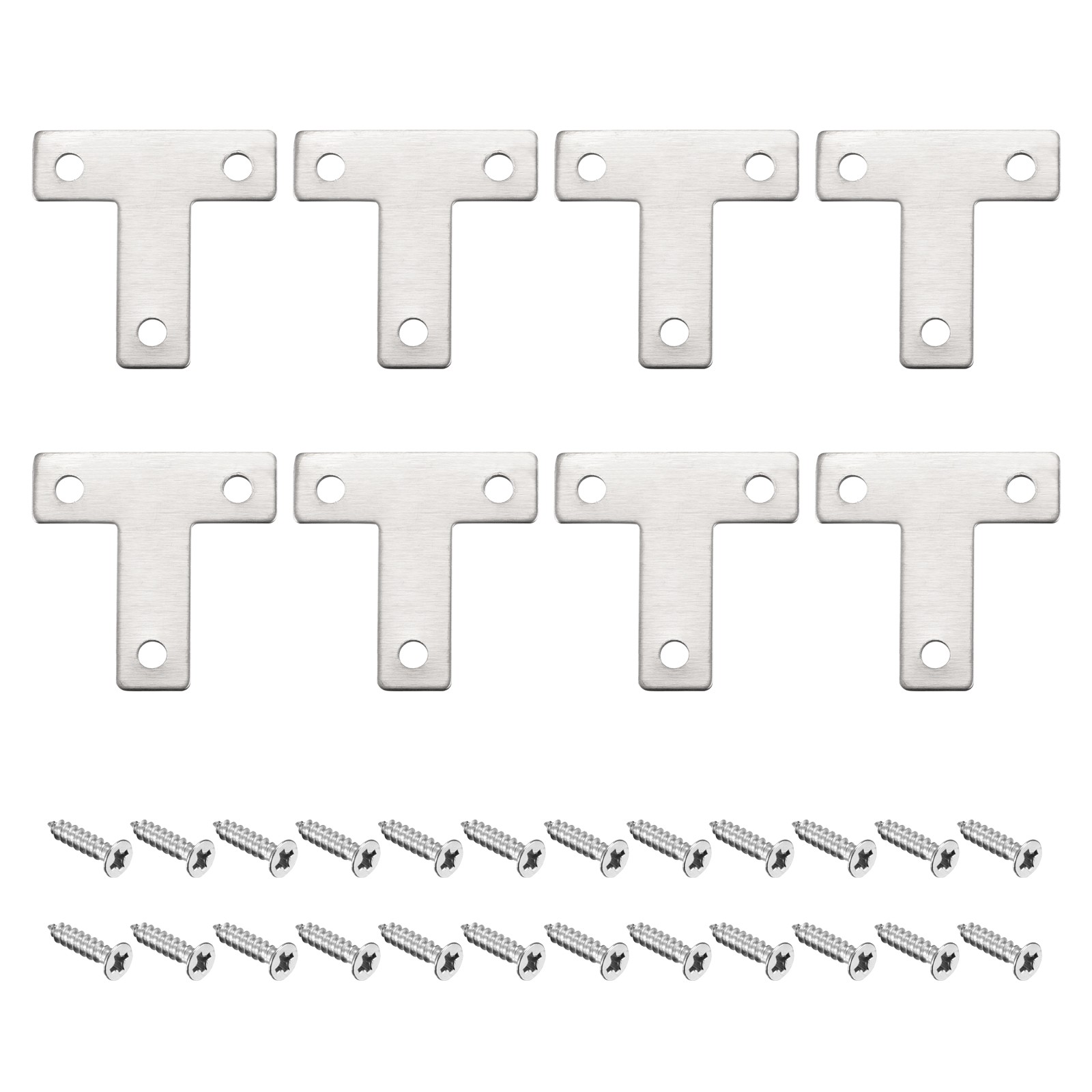 T Shape Bracket, 40x40x1mm Stainless Steel Mending Plate w Screws Silver 8Pcs