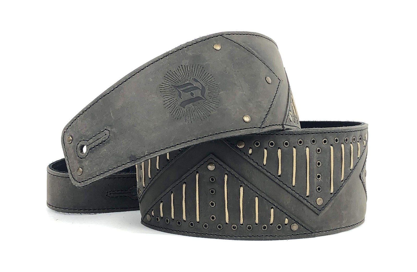 Burnside 3" Leather Guitar Strap - Full Grain Padded with Rivets and Rope for...