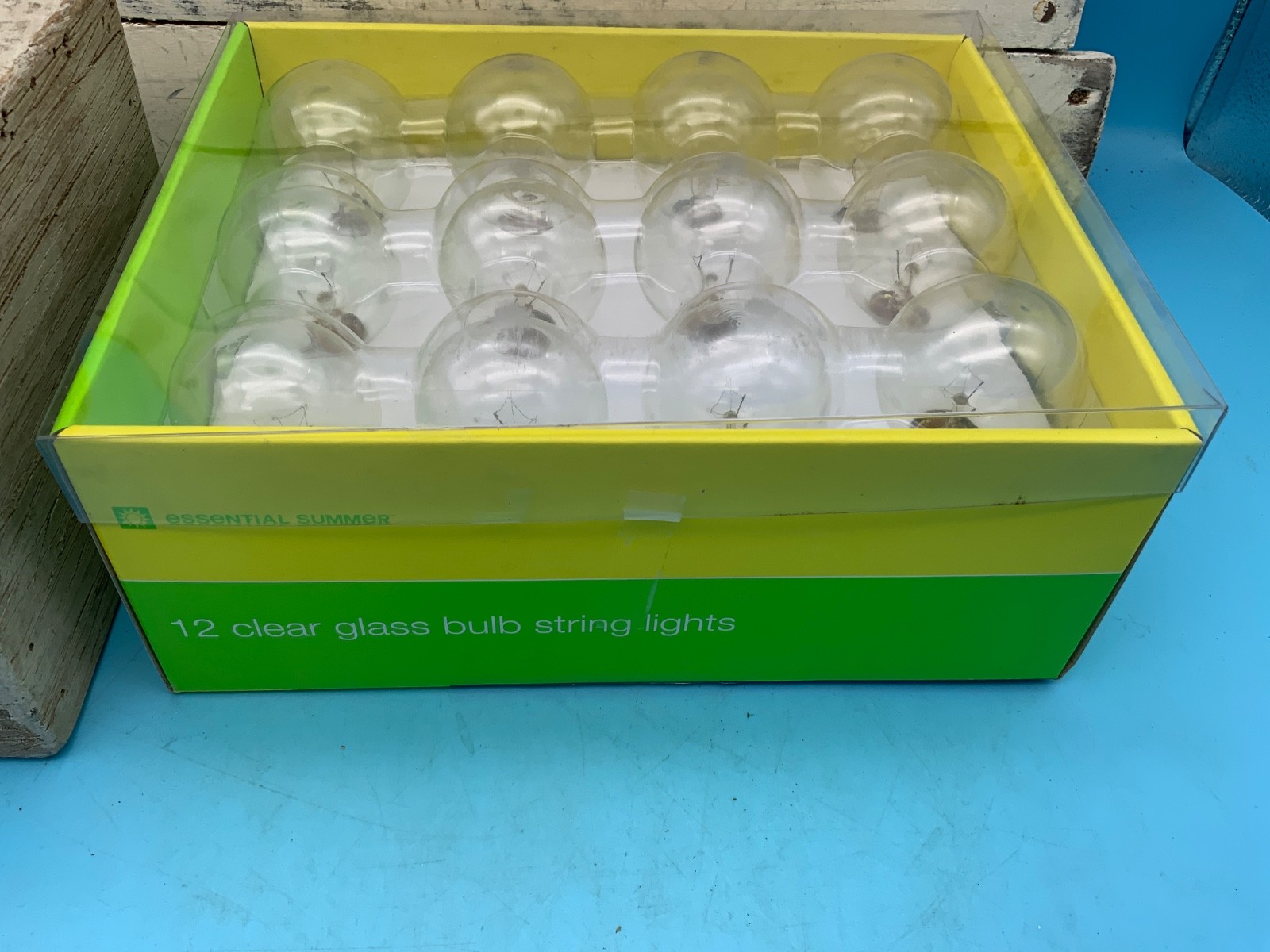 Essential Summer 12 Clear Electric Glass Bulb String Lights, New