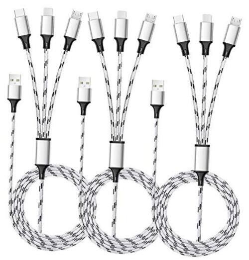 Multi Charging Cable, 5ft 3Pack Multi Charger Cable Nylon Braided Multiple USB