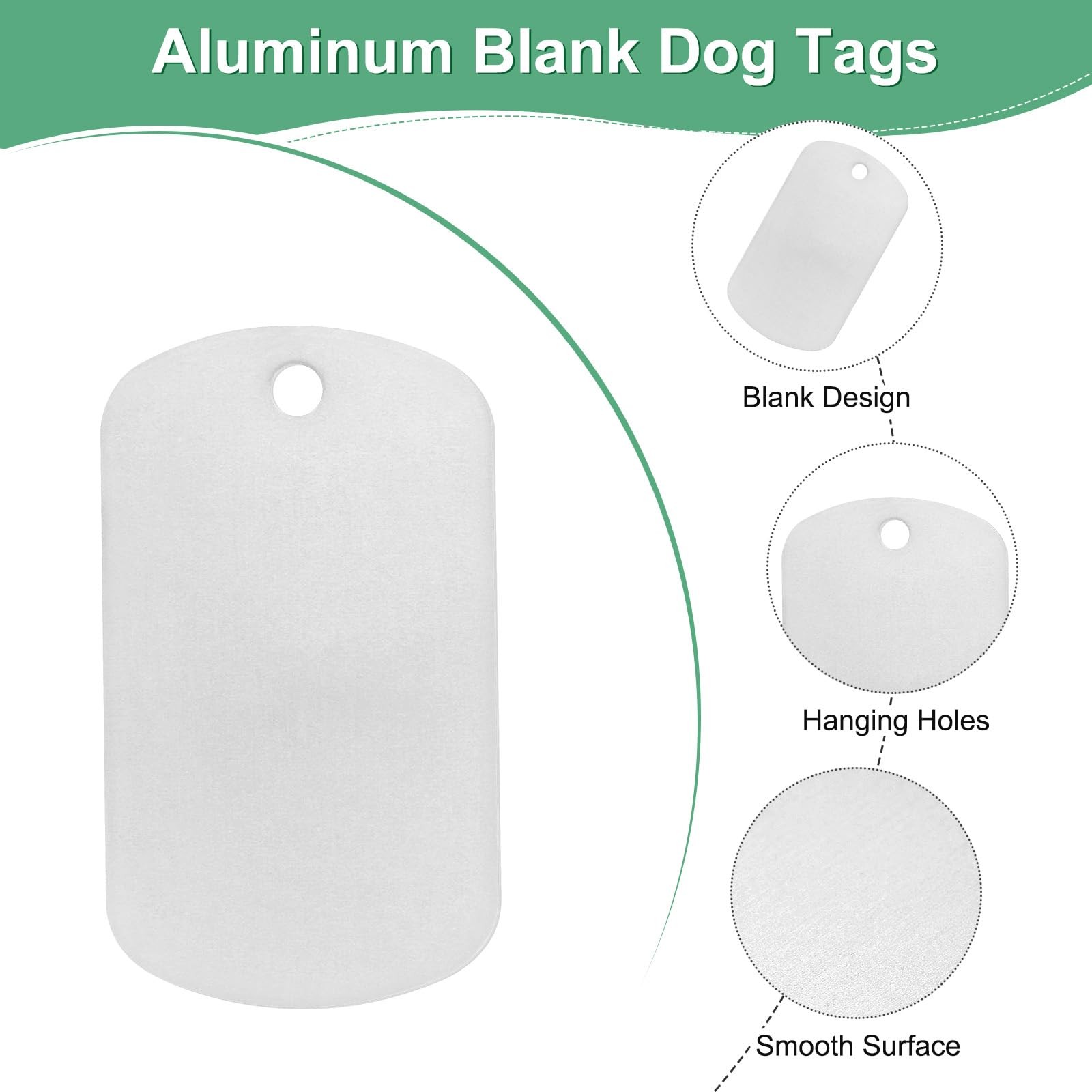 Blank Dog Tags 2x1.18x0.04 Inch Engraving Metal Stamping Aluminum Silver 10 Pk