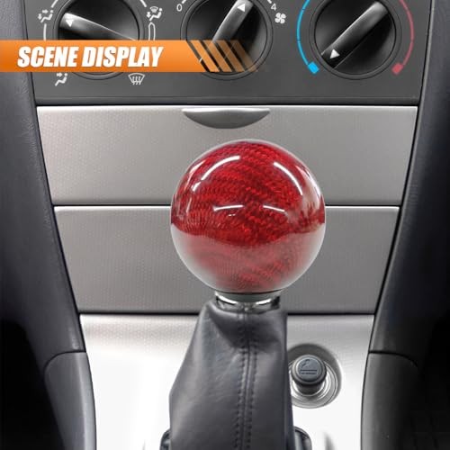 Carbon Fiber Shift Knob, Car Round Ball Gear Shifter Knobs with 3 Adapters, Red