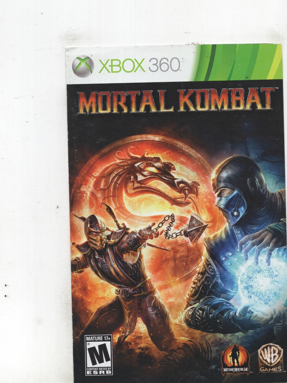 Mortal Kombat Xbox 360 Manual Only Authentic
