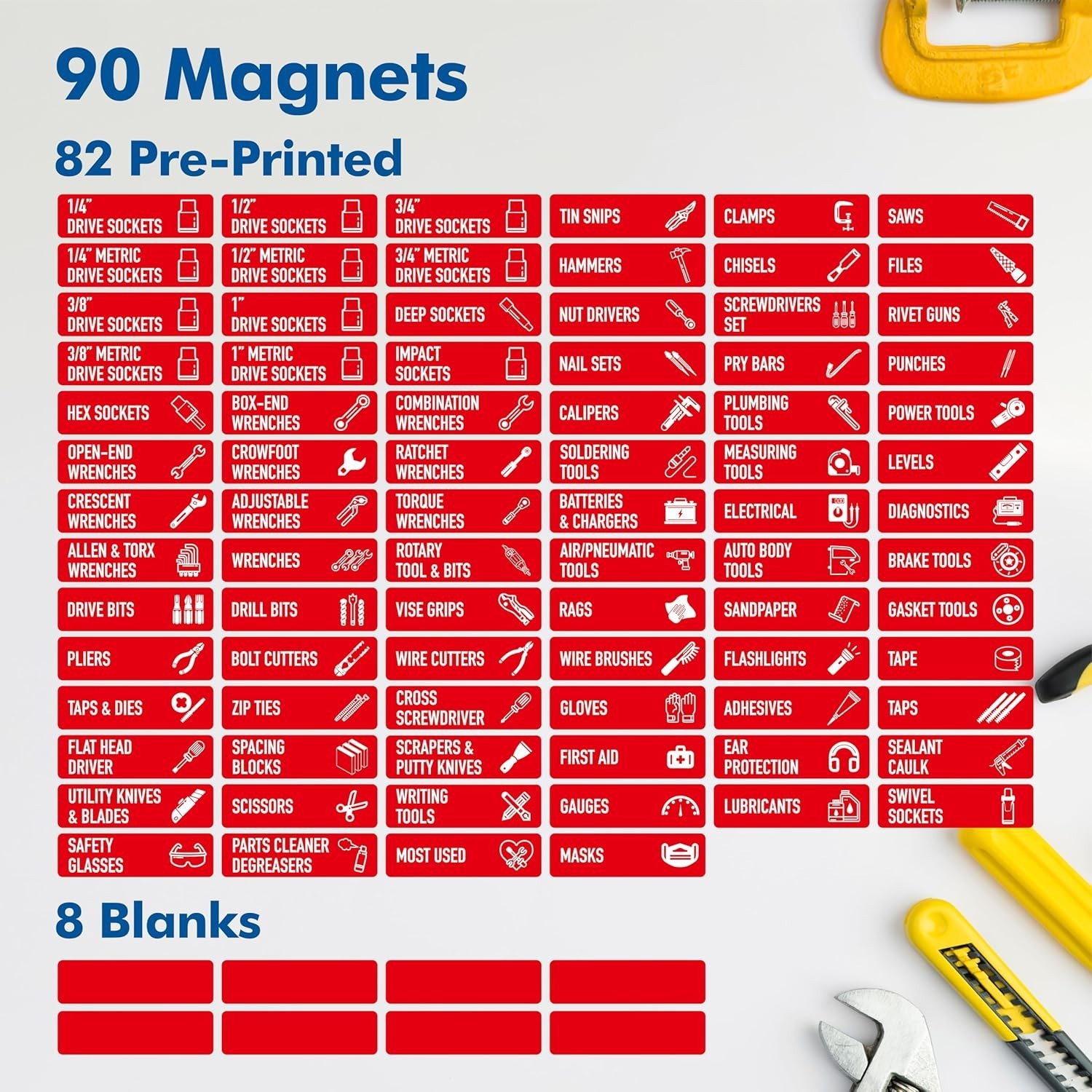 Magnetic Toolbox Labels 90 PCS Pre Printed & Blanks Tool Chest Organizer Large
