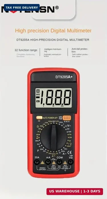 DT9205A+ Digital Multimeter, 1000V True RMS Auto-Ranging Voltmeter, Professional