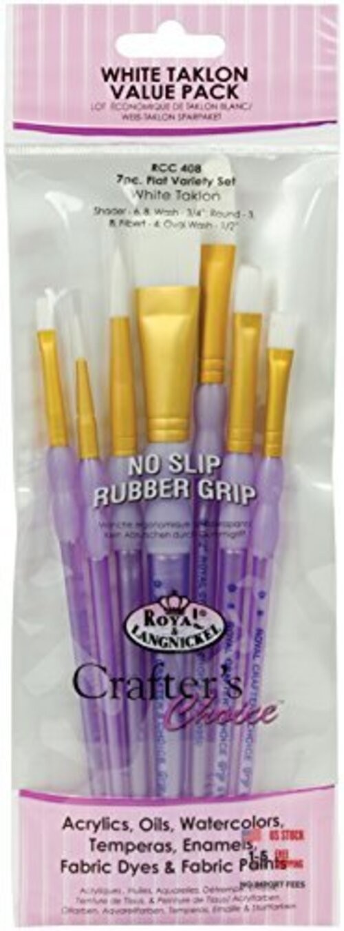 Royal and Langnickel Crafter's Choice Flat Taklon Variety Brush Set - White