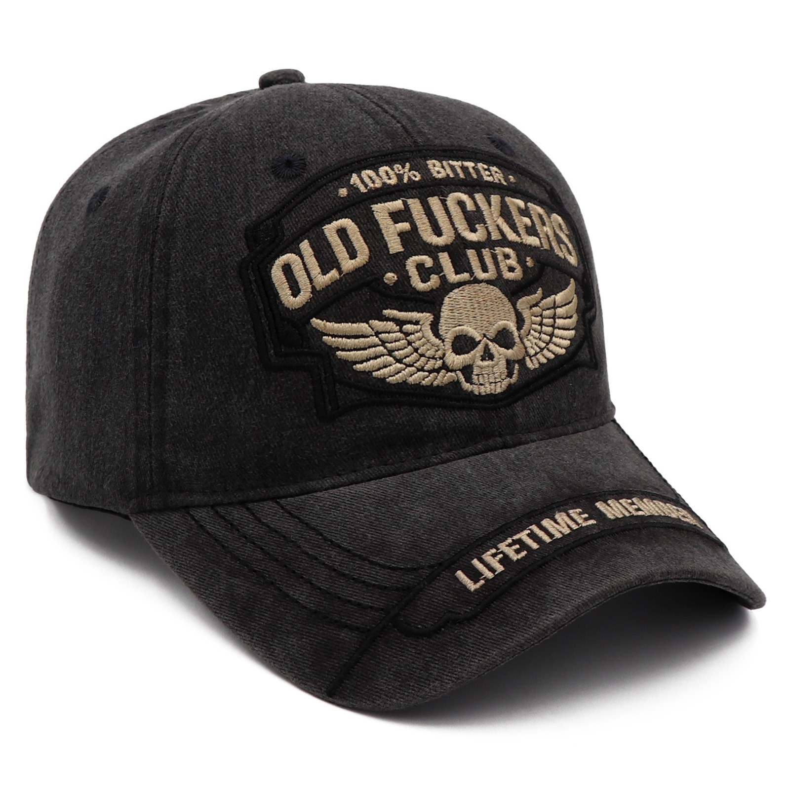 "OLD F*CKERS CLUB" Lifetime Member Skull Embroidered Washed Cotton Baseball Cap