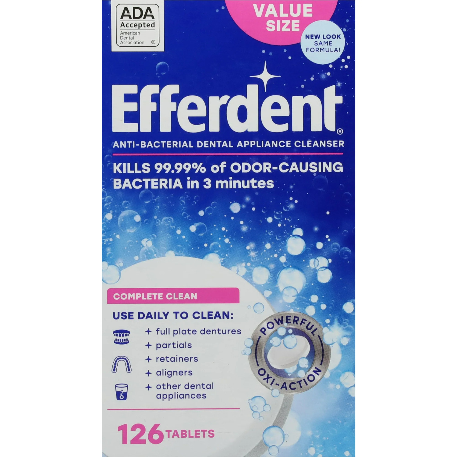 (3 Pack) Efferdent Retainer & Denture Cleaner Tablets, Complete Clean, 126 Count