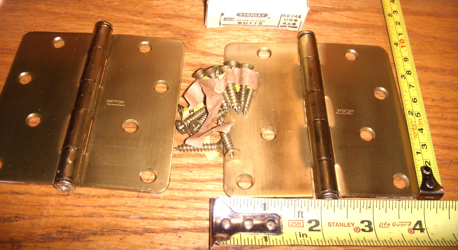 1 Pair,New  Stanley #741  4X4 ROUNDED EDGE US4,Brass Plated Butt Hinge