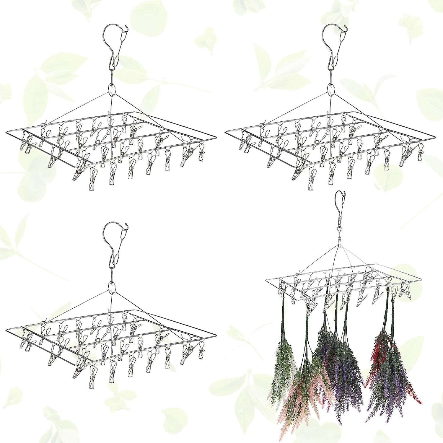 4 Pcs Hanging Drying Rack for Herb Macrame Flower Drying Rack with 30 Stainless