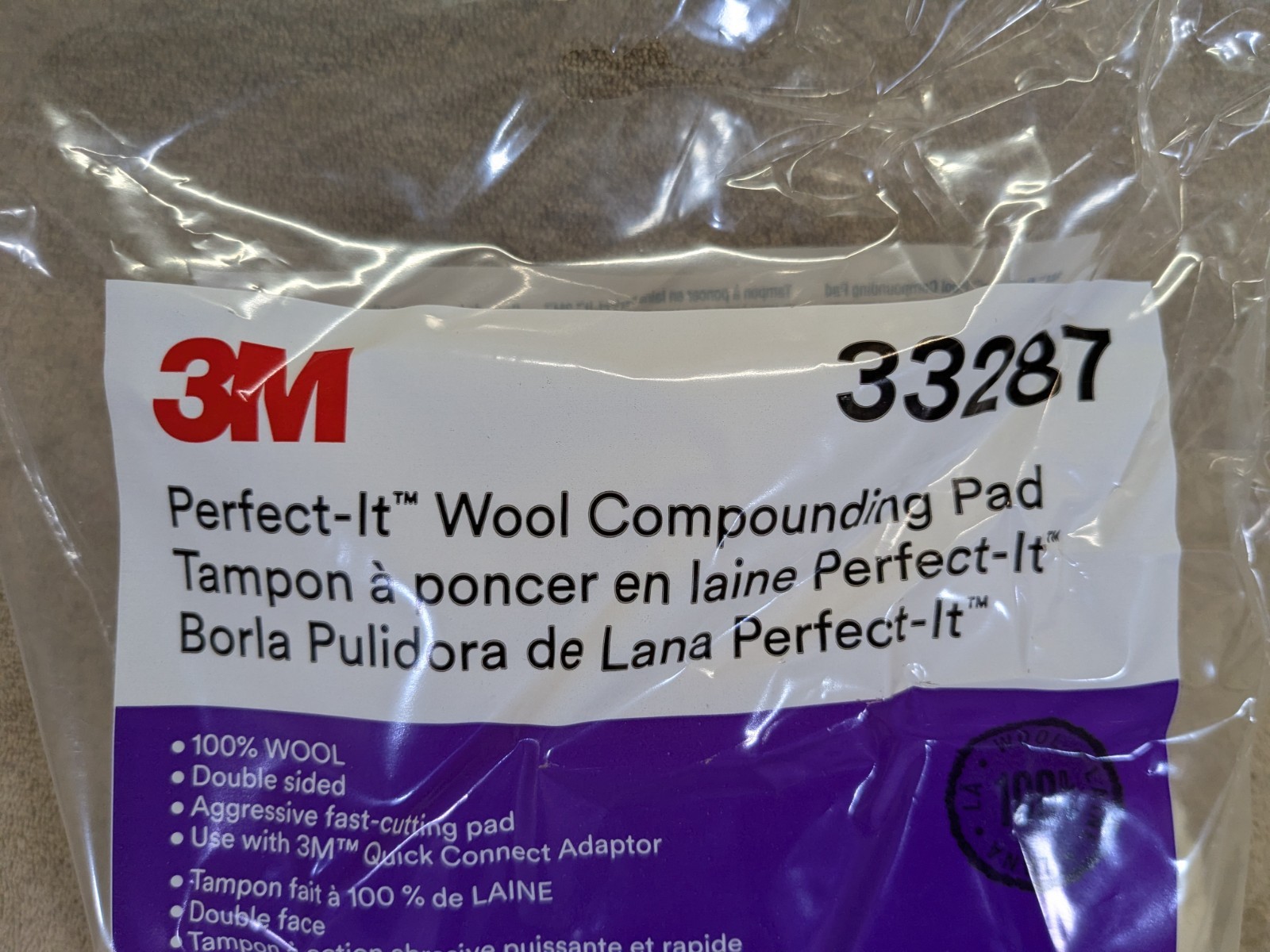3M Perfect-It 33287 6 in Quick Connect Wool Compounding Pad