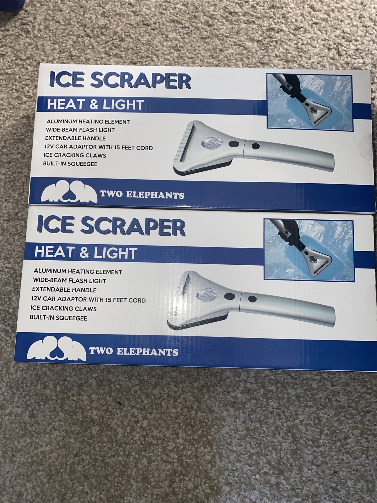 Heated Auto Car Ice Scraper & Squeegee Built In Flashlight 15 Ft 12V Cord Lot 2