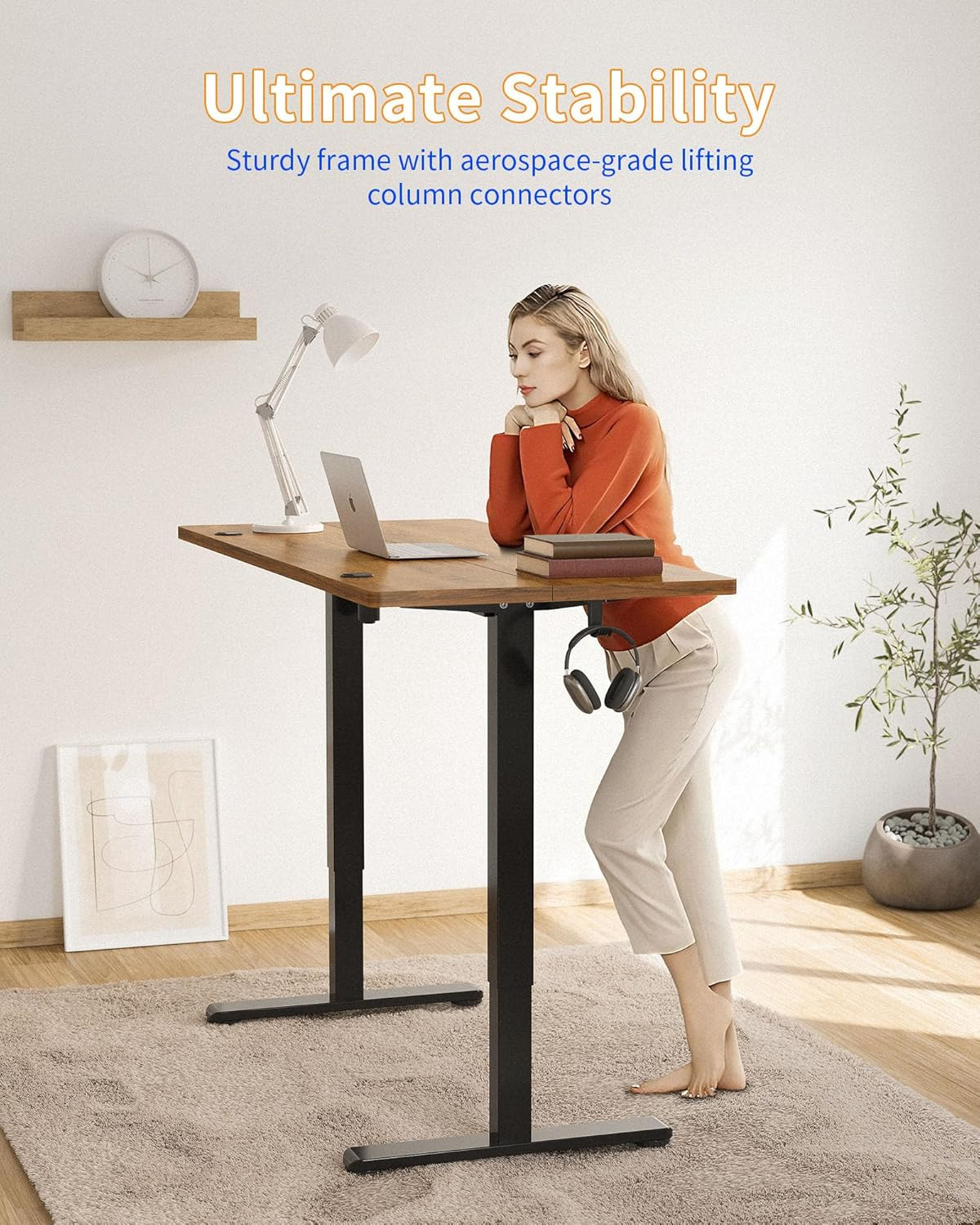 Electric Adjustable Standing Desk 48"x24" - Rustic Brown Top, Black Frame