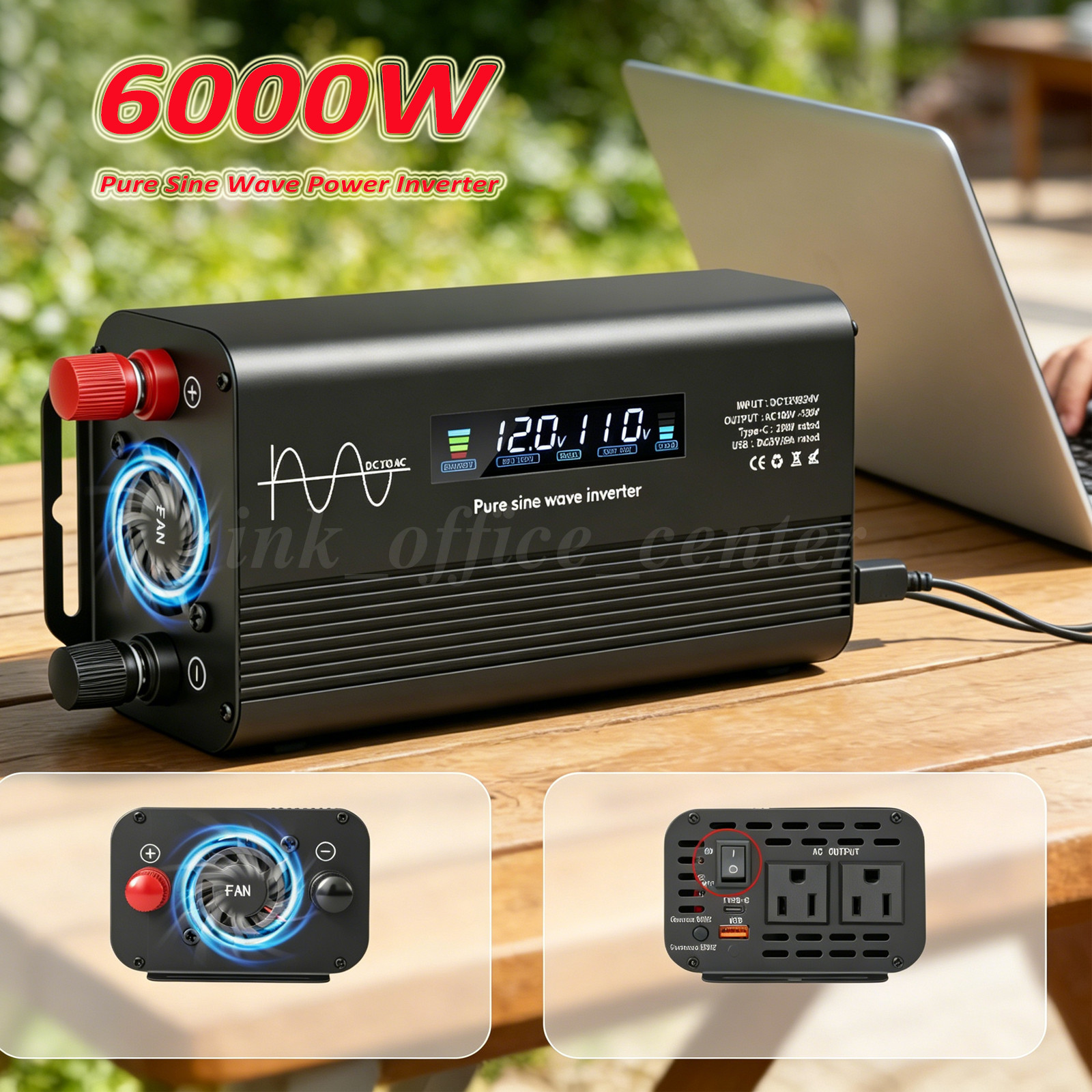 Pure Sine Wave 3000/6000W Car Power Inverter DC 12v to AC 110V for Solar Systems