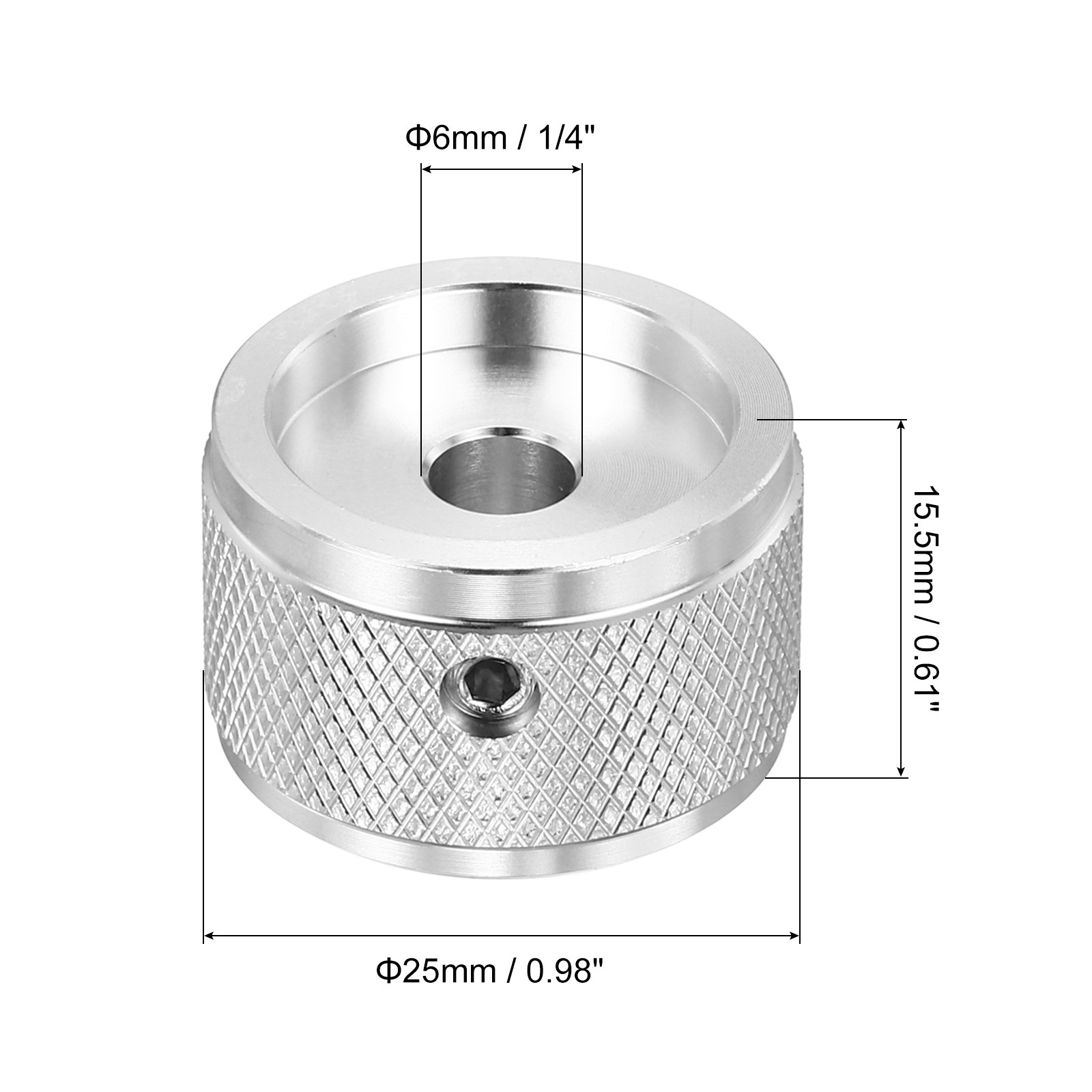 6 Pcs Aluminium Potentiometer Knobs, 1/4" (6mm), Diamond 5/8" Silver