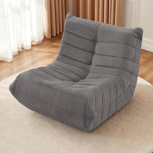 Bean Bag Chairs Fireside Lazy Floor Sofa, Soft Teddy Fleece Single Dark Grey