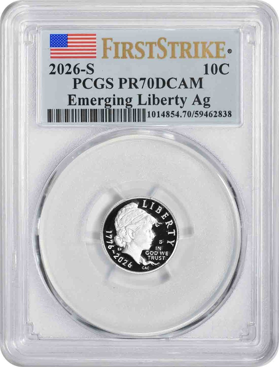 2026-S Emerging Liberty Ag Silver Dime 1776-2026 PR70DCAM First Strike PCGS