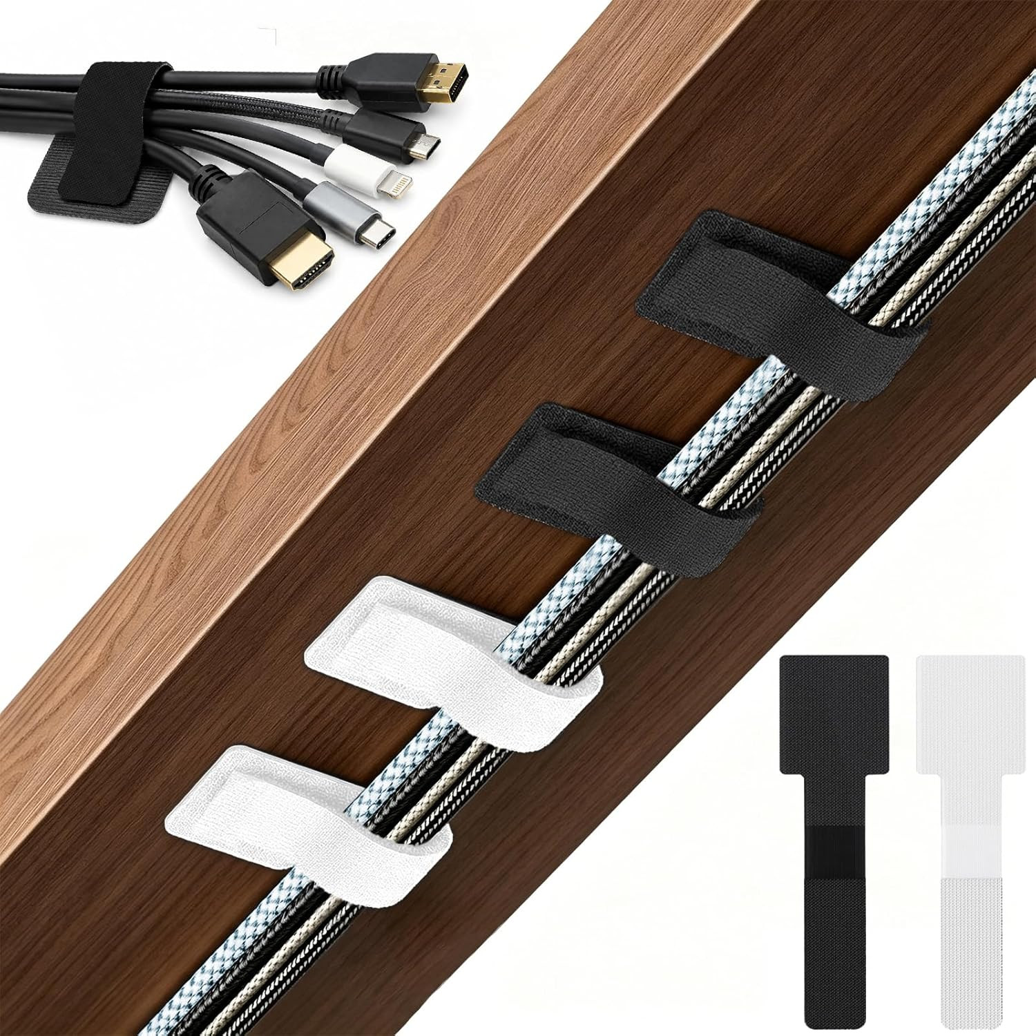80 PCS Hook and Loop Cable Ties, Self Adhesive Cable Management Straps, Reusable