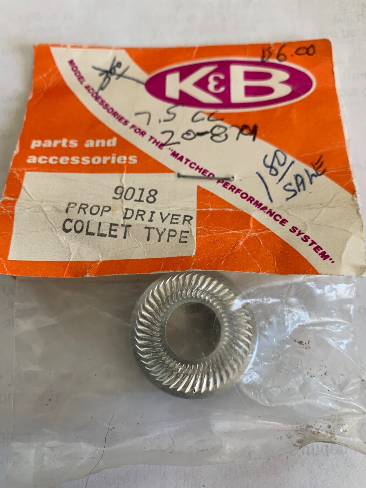K&B Mecoa Propeller Driver Collet Type Airplane 7.5 CC Size Engine New Old Stock