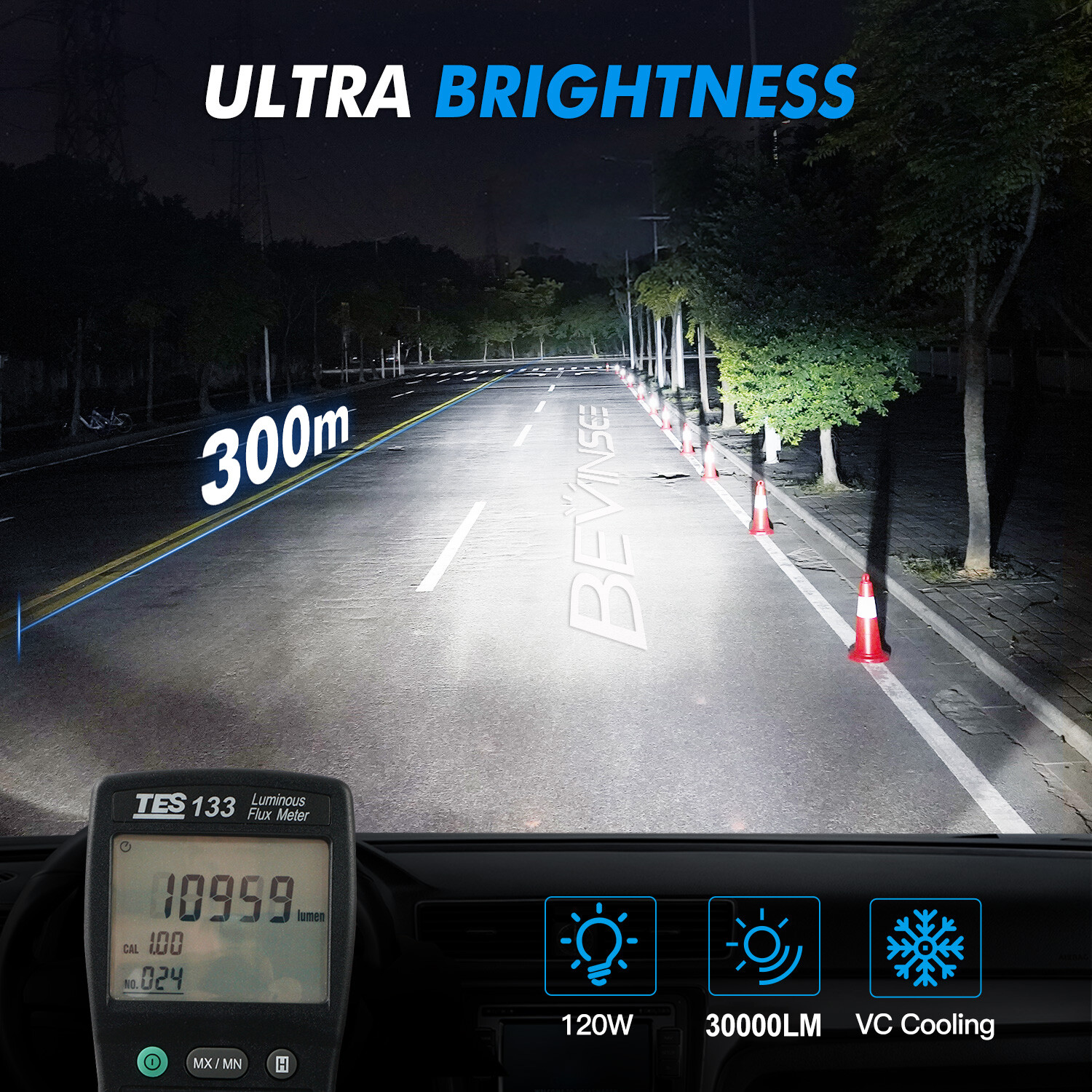 Bevinsee 9005 HB3 LED Headlight Bulbs Kit High/Low Beam White Light 120W 22000LM