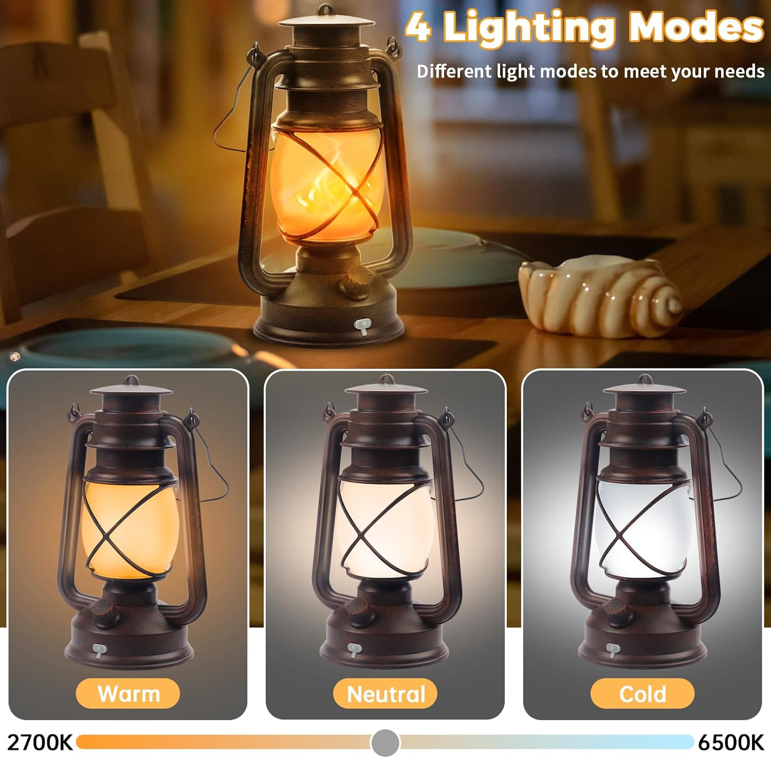 2 Pack Bronze Vintage 4 Modes Rechargeable Lanterns with Remote Control | Waterp