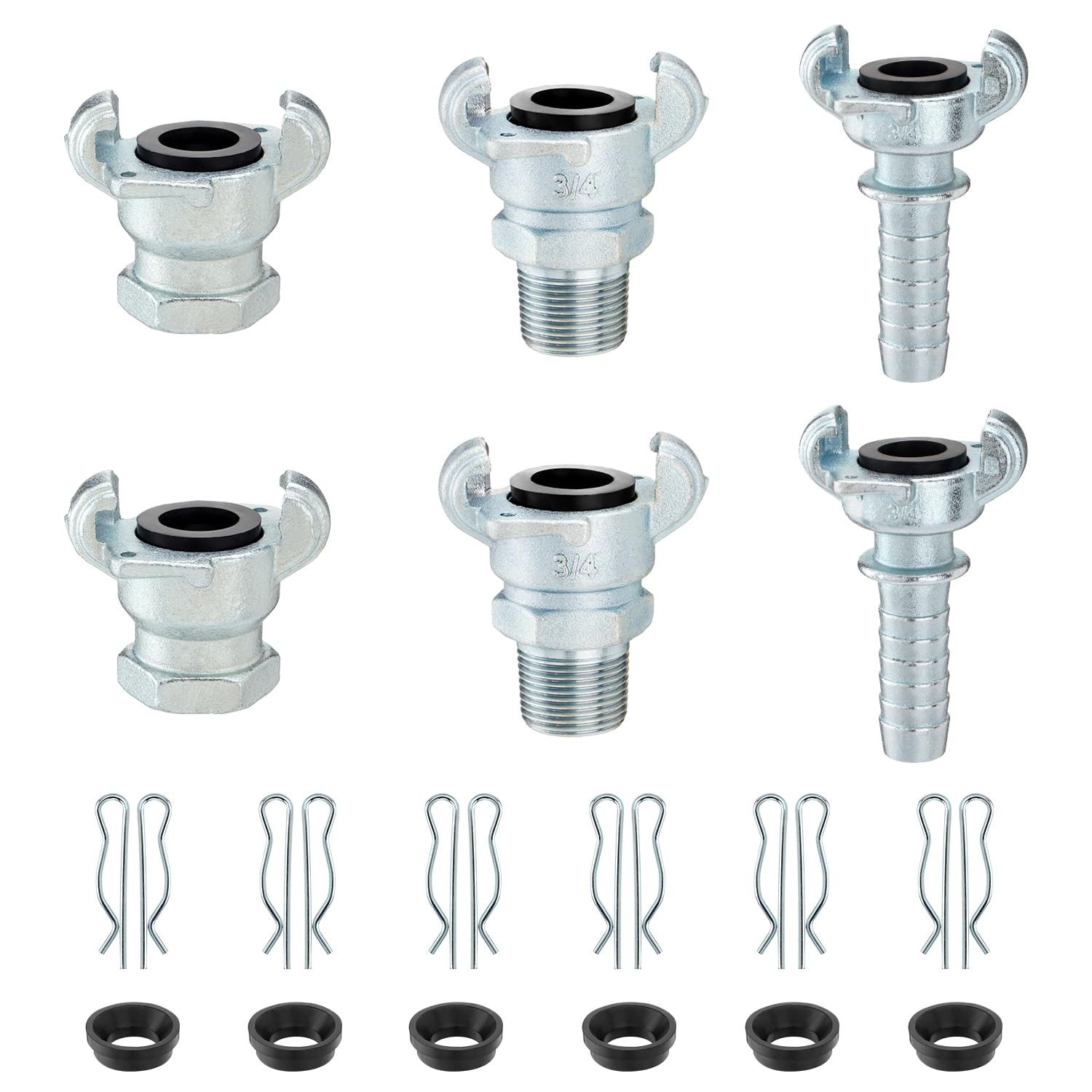 6 PCS 3/4 Inch NPT Iron Air Hose Fitting Universal Chicago Coupling Universal