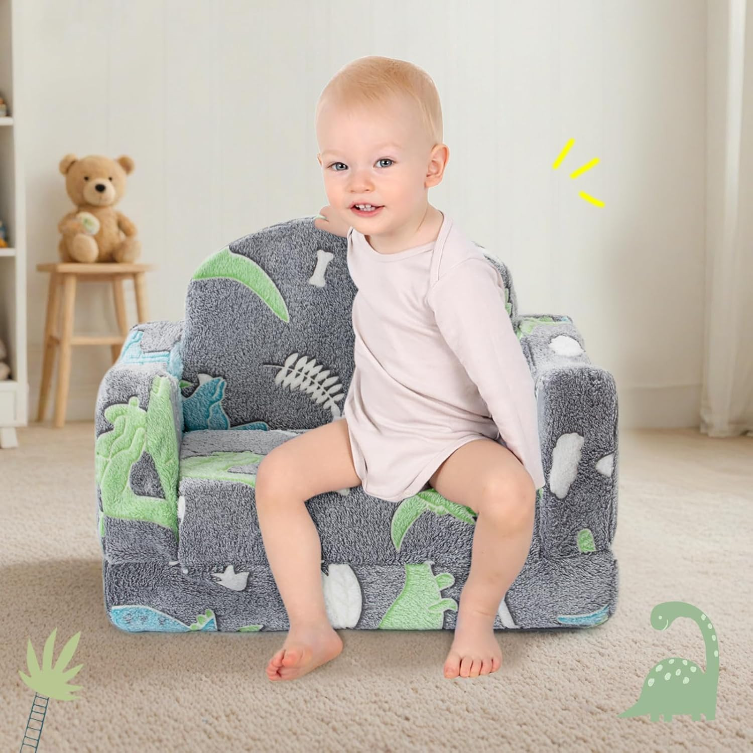 Thick Comfy Toddler Chair and Couch for Kids,2-In-1 Soft Plush Fold Out Sofa for