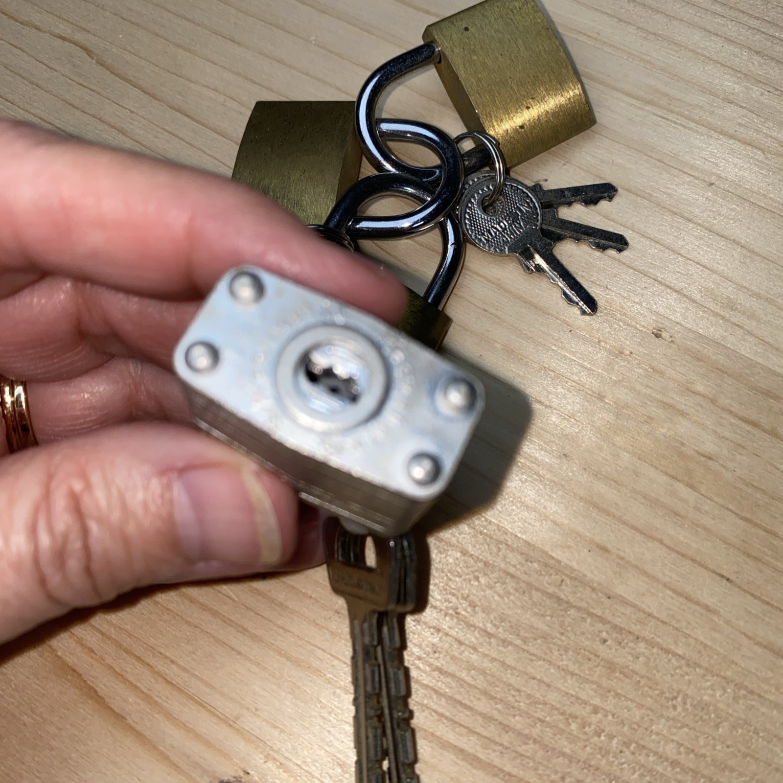 MasterLock (2” tall) & 3 small locks w keys. Travel. Suitcase? Silver Padlocks