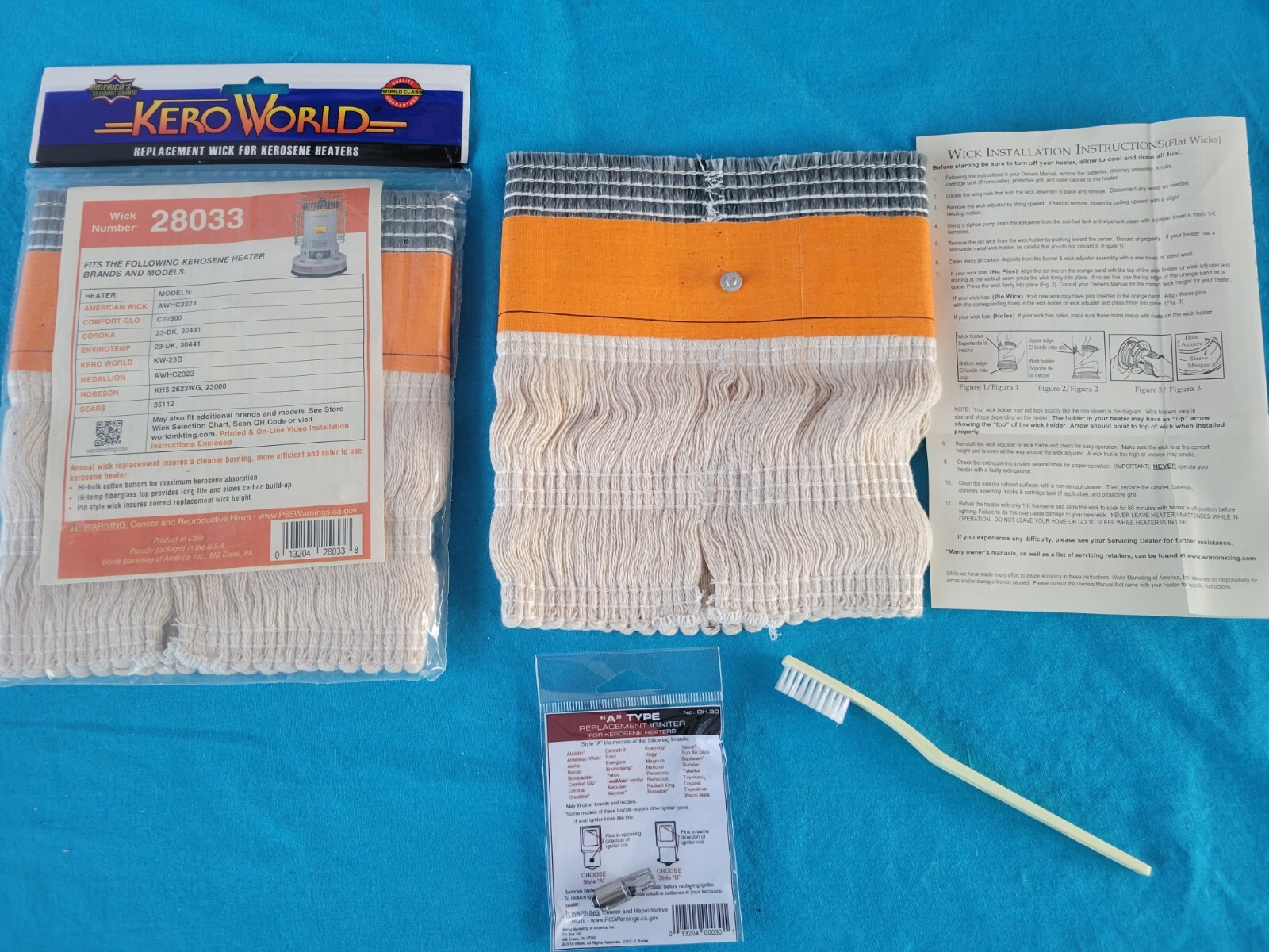 ENVIROTEMP 23-DK, 30441  KEROSENE HEATER WICK, *IGNITER, WICK CLEAN BRUSH &GUIDE