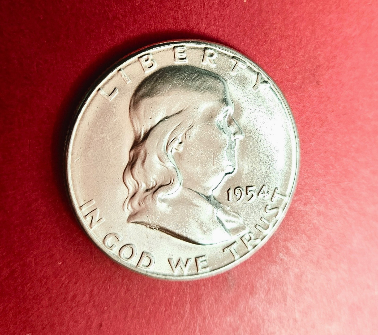 1954 S Franklin Silver Half Dollar. AU. Nice Bell Lines. 90% Silver.